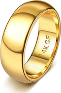 Florideco 14K Gold Filled Ring for Women Men Thick Thin Pinky Thumb Ring Wedding Band Ring Non Tarnish Plain Domed Comfort Fit Size 6 to 10