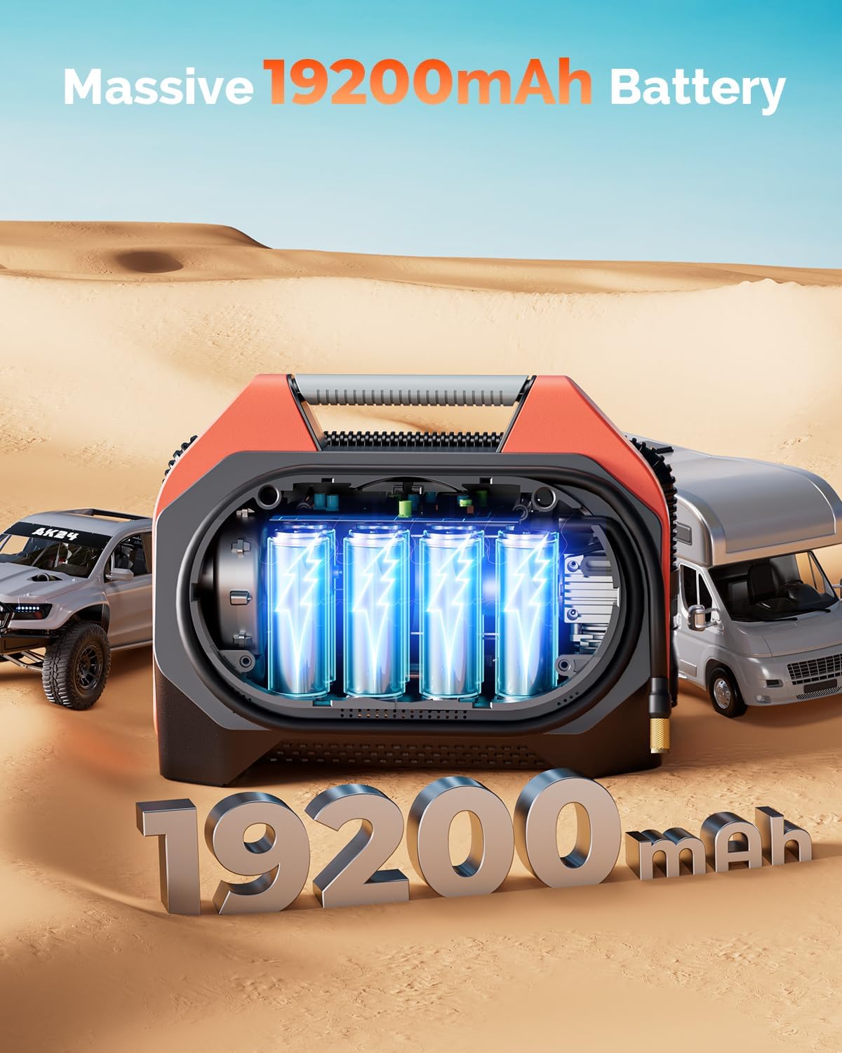 ETENWOLF VORTEX S6 Tire Inflator Portable Air Compressor for Heavy-duty Vehicles, Cordless Air Pump for Car & Inflatables with 19200 mAh Battery, 100% Duty Cycle & Dual Cylinder Bike Pump, Dark Cyan