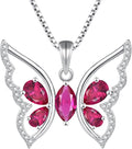 YL Women's Butterfly Necklace 925 Sterling Silver Flower Rose Pendant Birthstone Halo Jewelry