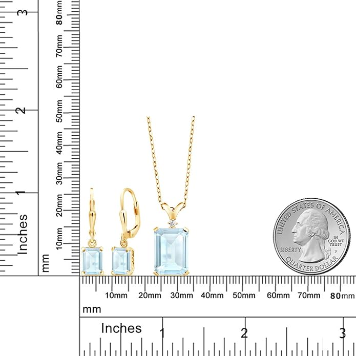 Gem Stone King 9-13 Cttw Pendant and Earrings Jewelry Set For Women | Emerald Cut 14X10MM and 8X6MM | Round 1.5MM | Gemstone Birthstone and Diamond | 925 Sterling Silver | 18 Inch Silver Chain
