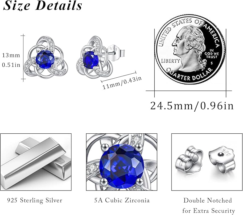 MEDWISE 925 Sterling Silver Birthstone Stud Earrings for Women Birthday Jewelry Gifts for Daughter Mother Women Valentines Day Gifts for Her