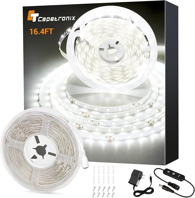 CT CAPETRONIX White LED Strip Light, 16.4 Feet 24 Volt LED Light Strip White by CT%C2%A0CAPETRONIX%C2%A0dedicated%C2%A0to%C2%A0the%C2%A0development%C2%A0of%C2%A0lighting