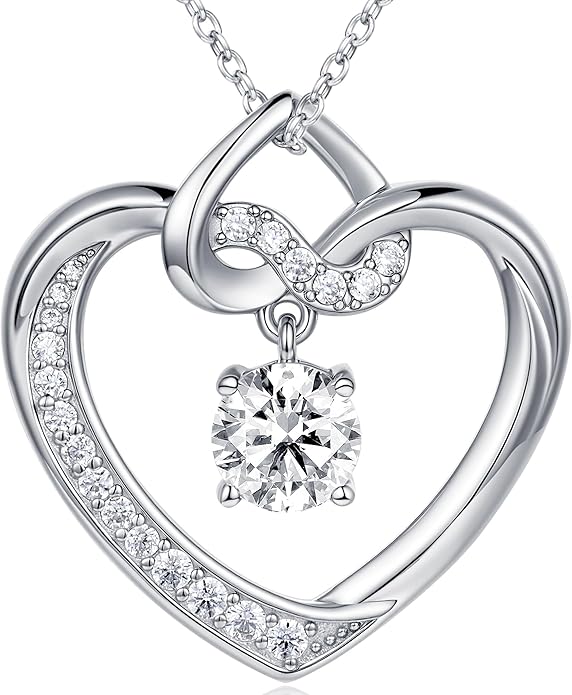 Heart Birthstone Necklaces Gifts for Women Wife, Jewelry for Women Wedding Anniversary Birthday Gifts for Wife Girlfriend Mom Christmas Valentines Gifts S925 Sterling Silver