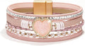 Suyi Multilayer Leather Wrap Bracelet Heart-Shape Wide Cuff Bracelets for Women