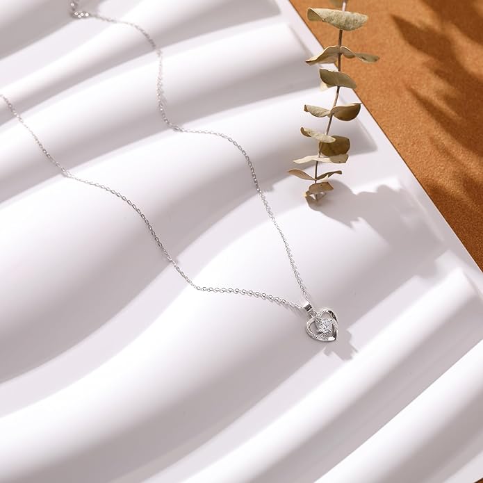 LOVECOM Valentines Gifts S925 Sterling Silver Heart Necklace for Women Dainty 14k Gold Plated CZ Infinity Double Cross Star Pendant Choker Necklaces Trendy Bead Chain Jewelry Gifts for Mom Daughter