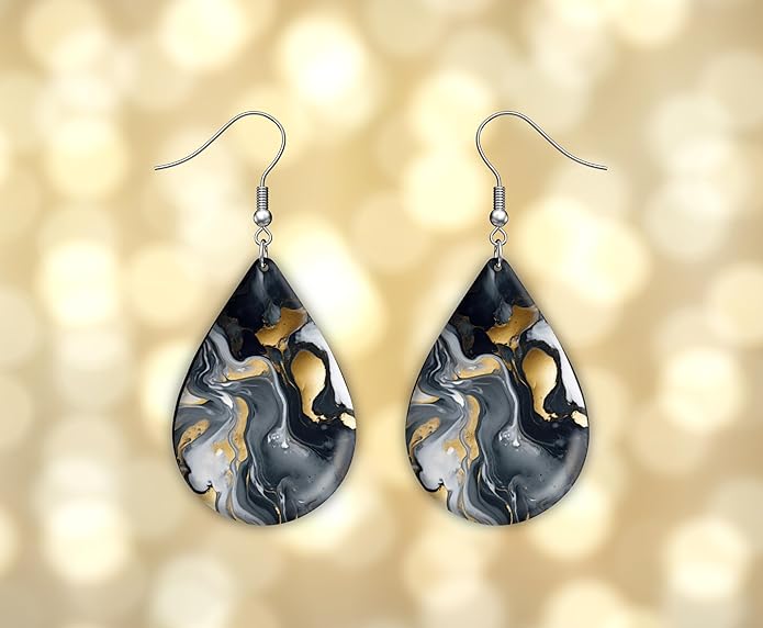 Teardrop Wood Earrings Light Weight Printed Image Dangle Jewelry, Fun and Funky