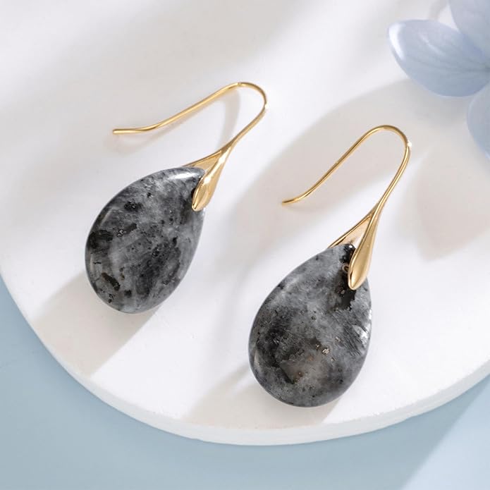 SELOVO Agate Teardrop Stone Grey Drop Earrings Fishhook Dangle Earrings for Women