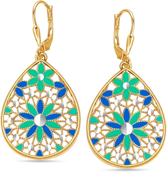 LeCalla 925 Sterling Silver Teardrop Drop Earrings for Womens | Lightweight Italian Minimalist Teardrop Filigree Earrings | Filigree Circle Drop Dangle Earrings for Women Birthday Gift