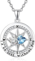 Compass Necklace for Women, Exquisite S925 Valentines Day Anniversary Birthday Gifts for Wife Her Double Birthstone Pendant Jewelry ‘I'd be Lost Without You’
