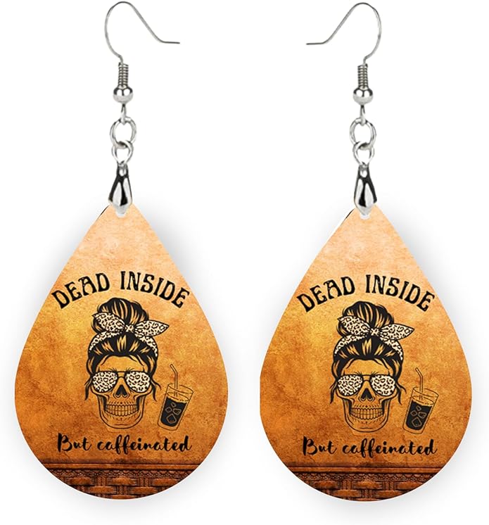 Teardrop Wood Earrings Light Weight Printed Image Dangle Jewelry, Fun and Funky