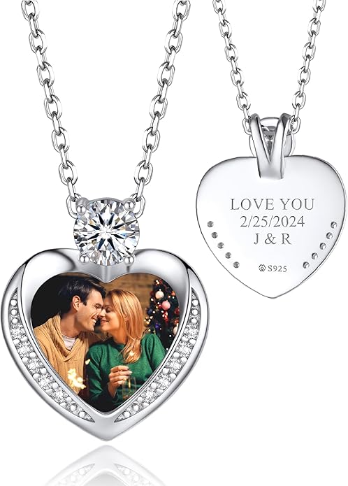MomentWish Heart Necklace for Women Moissanite, Simulated Diamond, 925 Sterling Silver