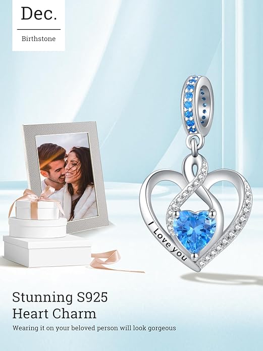 Heart Birthstone Charms for Bracelets, 925 Sterling Silver Women Bead Charms for Charm Bracelets Necklace, Mother's Day Birthday Anniversary Jewelry Gifts for Wife Mom Grandma Daughter