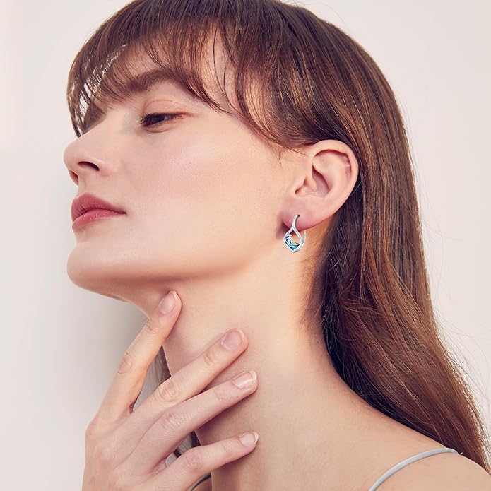 Ocean Wave Earrings 925 Sterling Silver Beach Leverback Earrings for Women Beach Jewelry Gifts for Women