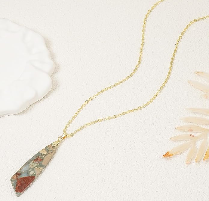Nature Stone Necklaces for Women Boho Pendant Necklace 18K Gold Chain Necklaces