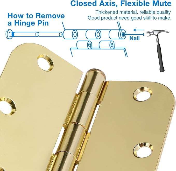 TDCHINGES Rounded Door Hinges 3.5" X 3 1/2 Inch Polished Brass 5/8" 30 Pack | - Image 3