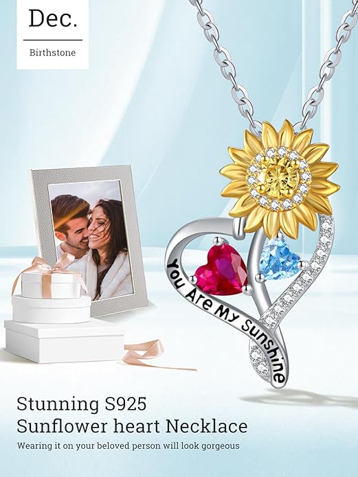 Valentine's Day Gifts for Wife 925 Sterling Silver Double Birthstone Pendant Necklaces I Love You for Always and Forever Necklace Anniversary Birthday Gifts for Wife Girlfriend Mom Her