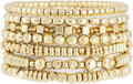 Gold Plated Beaded Bracelets for Women Trendy, 14K Gold Plated Stack Cross Pearl Gold Plated Bead Stretch Bracelets Set Elastic Hypoallergenic Bracelets Jewelry Gifts