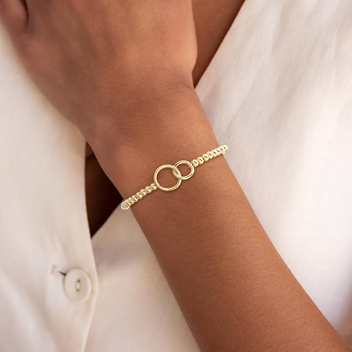 Valentines Day Gifts for Women Her - Beaded Stretch Handmade Ball Bracelets Cute Charm Bracelet Dainty Stackable Cross Heart Bow Wave CZ Jewelry Gifts Trendy Stuff
