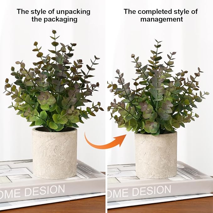 Coferset 2 Pack Small Fake Plants Eucalyptus Potted - Image 9