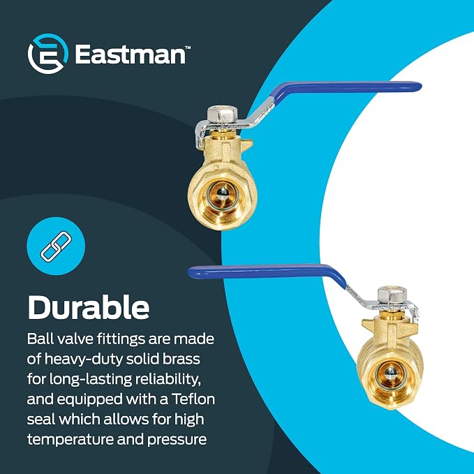 Eastman 1/2 Inch IPS Heavy Duty Full Port Ball Valve, Brass Plumbing Fitting - Image 4