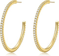 925 Sterling Silver Earrings Large Rhinestone Hoop Earrings Big Cubic Zirconia Hoop Earrings Thin Rhinestones Round Hoop Earrings for Women 20/30/40/50/60/70mm Sparkly Hoops With Crystals for Womens