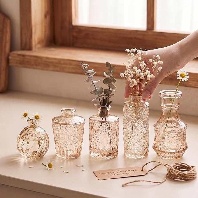 Clear Amber Gold Glass Bud Vase Set of 24 Pcs, Small Bud Vases in Bulk - Image 2