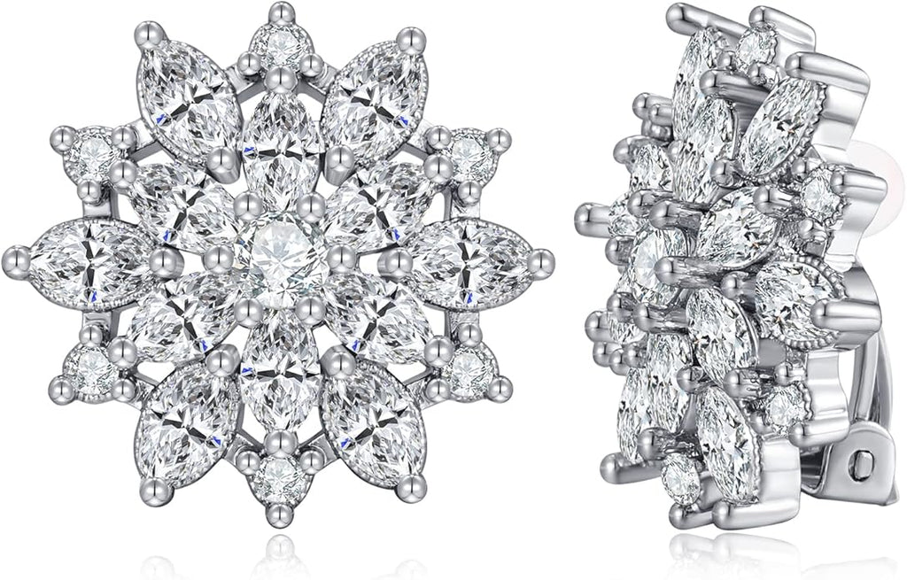 FAMARINE CZ Clip on Earrings for Women Clip Earring Non-pierced Earrings