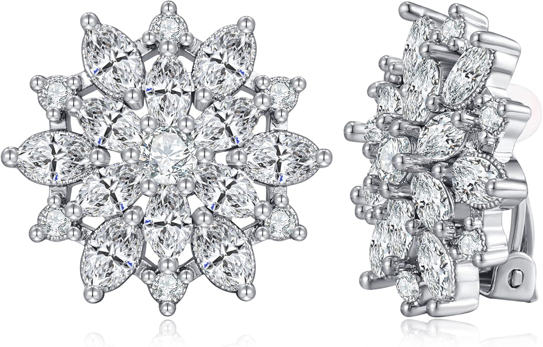 FAMARINE CZ Clip on Earrings for Women Clip Earring Non-pierced Earrings