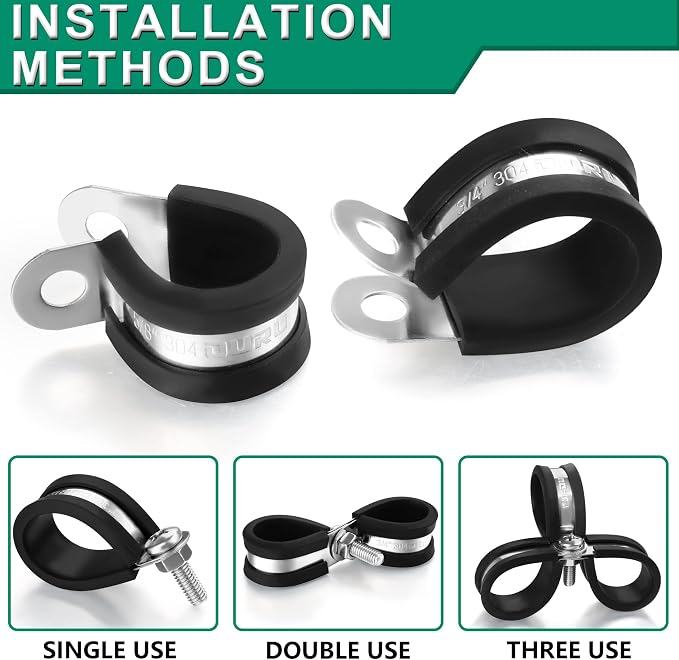 OURU 1 Inch Cable Clamps, Rubber Coated Insulated Clamps, 25mm | 304 Stainless - Image 4