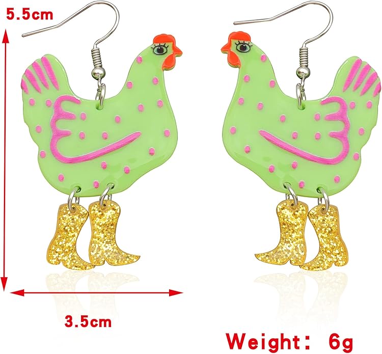 Acrylic Boot Big Chicken Earrings,Funny Colorful Boots Chicken Drop Dangle Earrings,Cock Hen Foot Chicken Earrings for Women Farm Design Lovely Gift