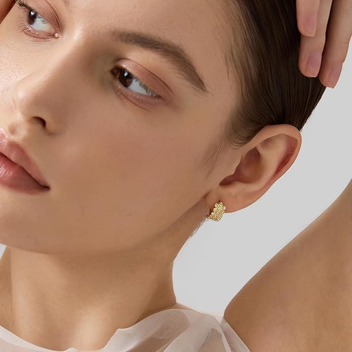 18K Gold Plated Huggie Hoop Earrings for Women, 925 Sterling Silver Post, Hypoallergenic Small Earrings
