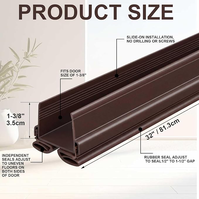 Yaocom 4 Strip 32" Vinyl U Shape Door Bottom Seal Slide on Door Sweep Brown | - Image 2
