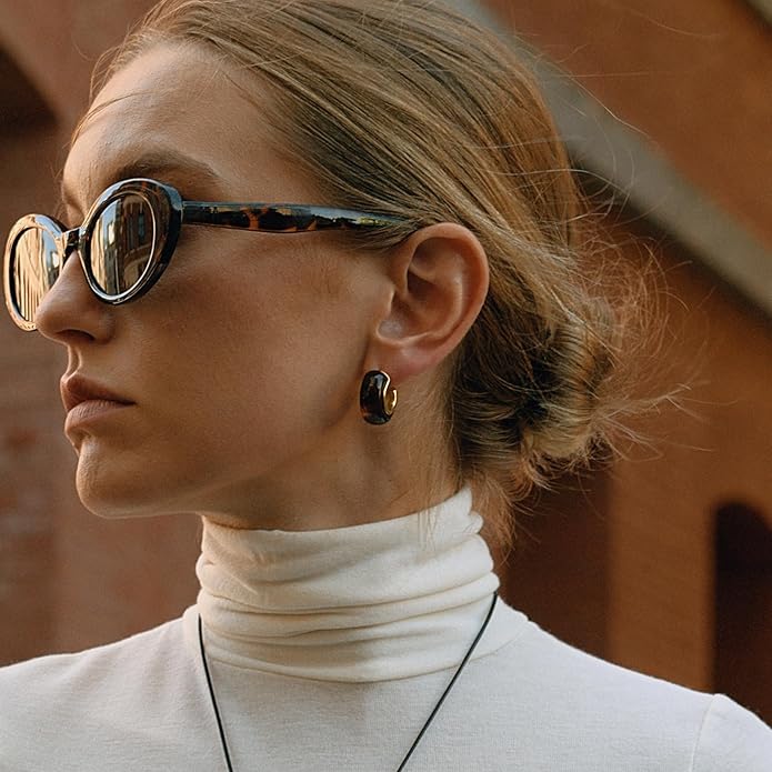 Fullpop Vintage Earrings for Women, Chunky 14K Gold Plated Resin Hoop Earrings Lightweight Hollow Drop Earrings Hypoallergenic Earrings for Women Vintage Anthropologie Jewelry Gifts for Women