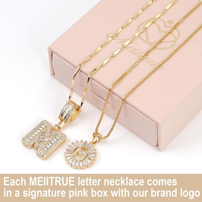Letter Necklace 14k Gold Plated Bling Dainty Necklaces Trendy Chunky Custom Name Necklace Personalized Round Circle Pendant Zirconia Letters Name Crystal Jewelry Gifts for Women