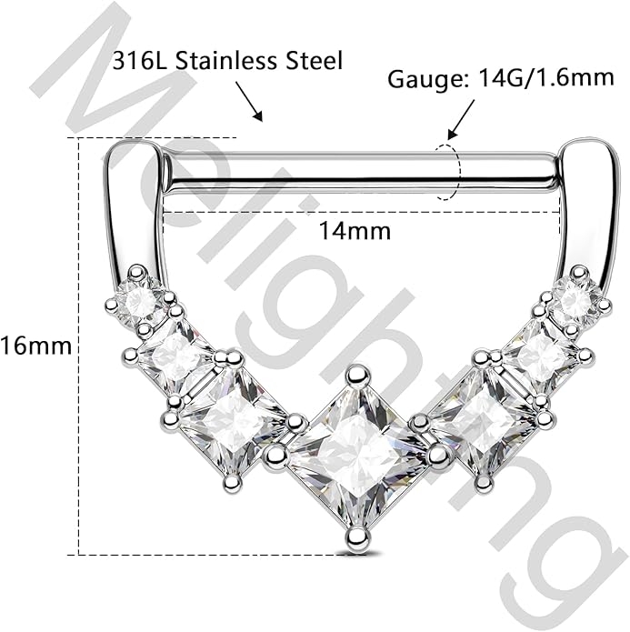 Melighting 14G Star Nipple Rings Steel 316L Nipple Piercing Jewelry Clear CZ Nipple Bars Clicker Nipple Barbell For Women Men 14mm
