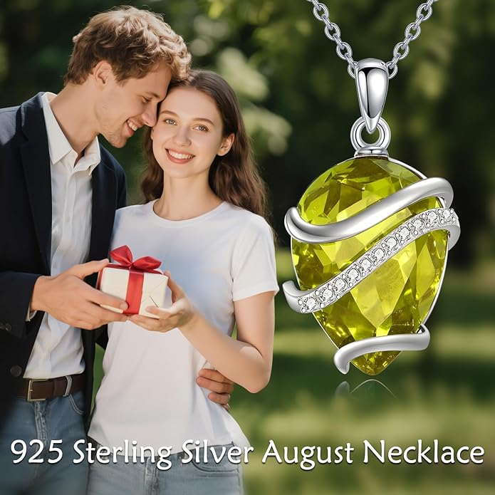 Birthstone Necklace for Women Sterling Silver Teardrop Pendant Necklace Birthday Jewelry Gift for Women
