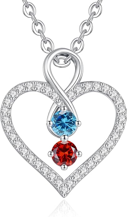 LOUISA SECRET Infinity Double Birthstone Necklace, 925 Sterling Silver Tiny Pendant Heart Necklace for Women Wife Her, Best Jewelry Gift Heart Jewelry Meaningful Gift for Valentine's Day, Christmas, Birthday Anniversary