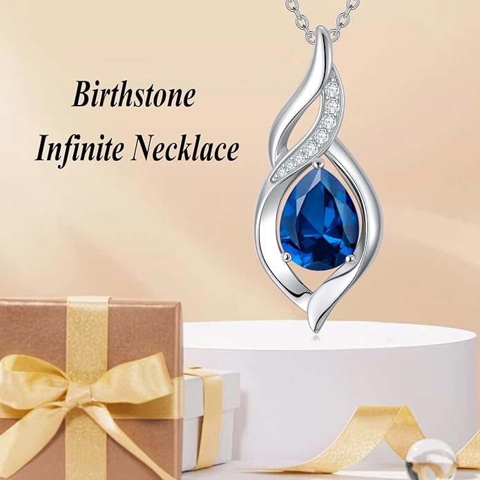 Birthstone Necklace for Women Infinity Necklaces 925 Sterling Silver Teardrop Love Birthday Jewelry Valentines Day Birthday Gifts for Her Mom Wife Girlfriend