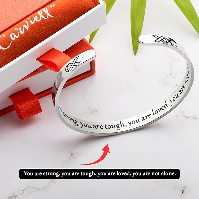Carviell Engraved Cuff Bracelets for Women – Inspirational, Friendship, Love, Mom, Daughter, Sister, Christian, Graduation, Memorial & Wedding Gifts – 80+ Phrases – Stainless Steel, Gift-Ready