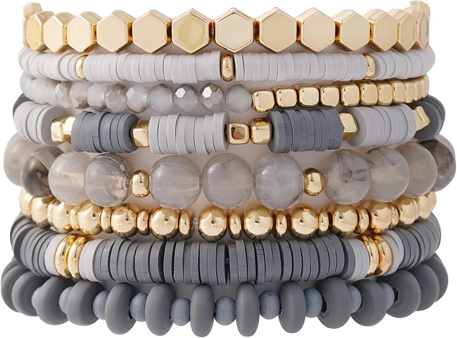 GOOJIDS Surfer Heishi Clay Bead Bracelets for Women Bohemian Stackable Gold Plated Beaded Stretch Bracelets Elastic Layering Friendship Bracelets Set Boho Jewelry