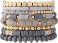GOOJIDS Surfer Heishi Clay Bead Bracelets for Women Bohemian Stackable Gold Plated Beaded Stretch Bracelets Elastic Layering Friendship Bracelets Set Boho Jewelry
