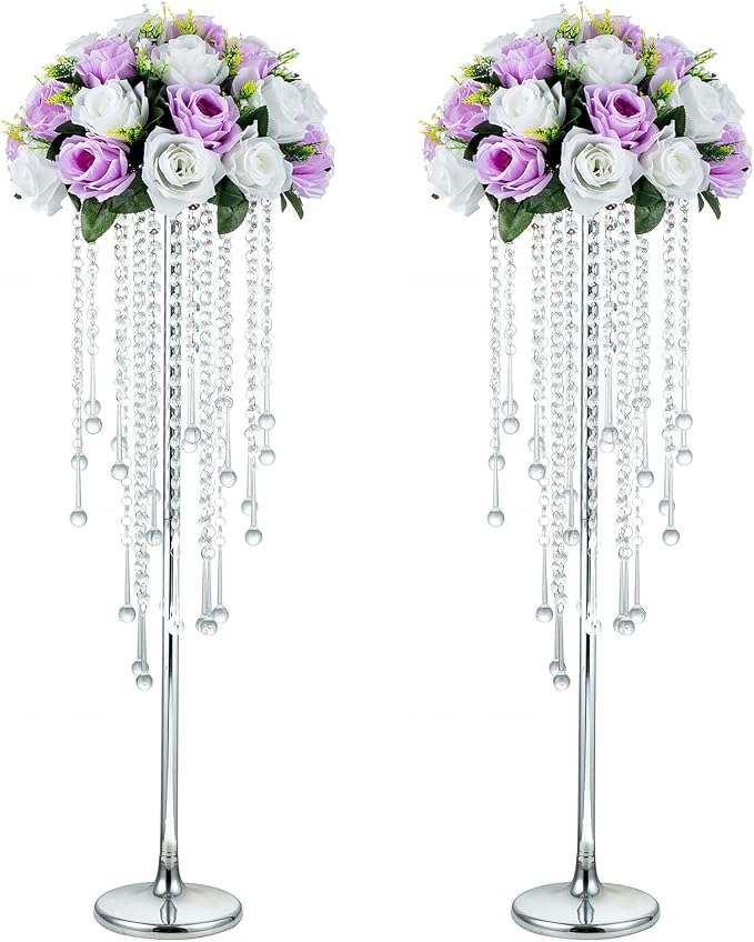 NUPTIO Tall Silver Centerpiece for Table, for Flowers Arrangement, Anniversary by Nuptio