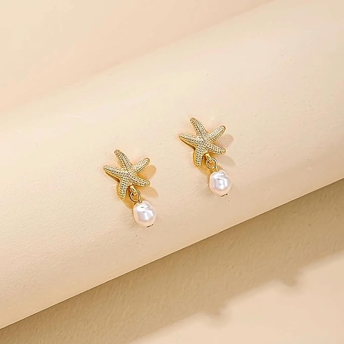 Gold Starfish Earrings for Women Trendy Dainty Starfish Statement Stud Earrings Hypoallergenic Summer Beach Ocean Coastal Jewelry