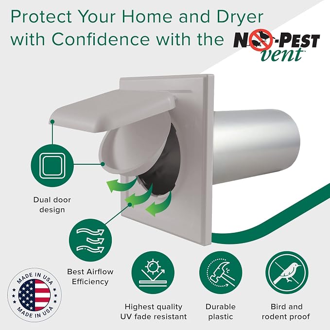 NO-PEST VENT Dual Door Dryer Vent Cover 4 Inch Outdoor, Made in USA, Highest - Image 2