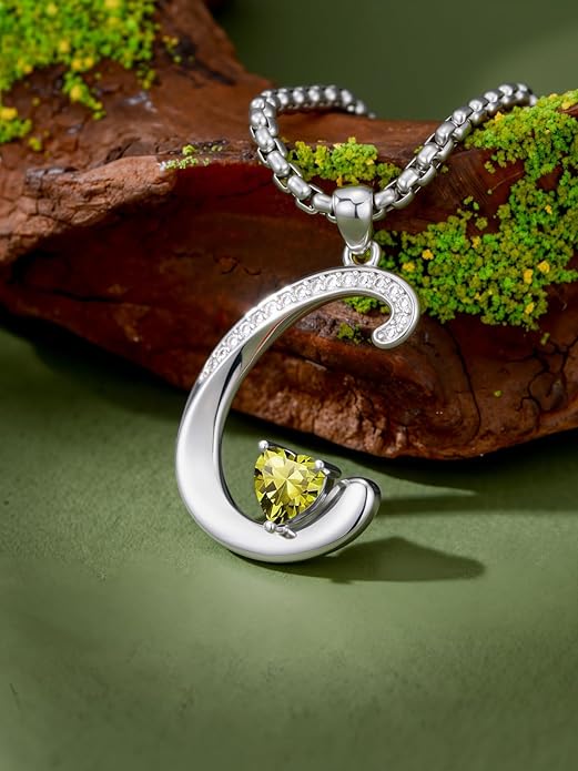 Valentines Day Gifts for Women Alphabet A to Z Initial Birthstone Pendant Necklaces for Women - 18k White Gold Plated Personalized Name Jewelry Valentine Mothers Day Birthday Gifts for Women Her Girlfriend