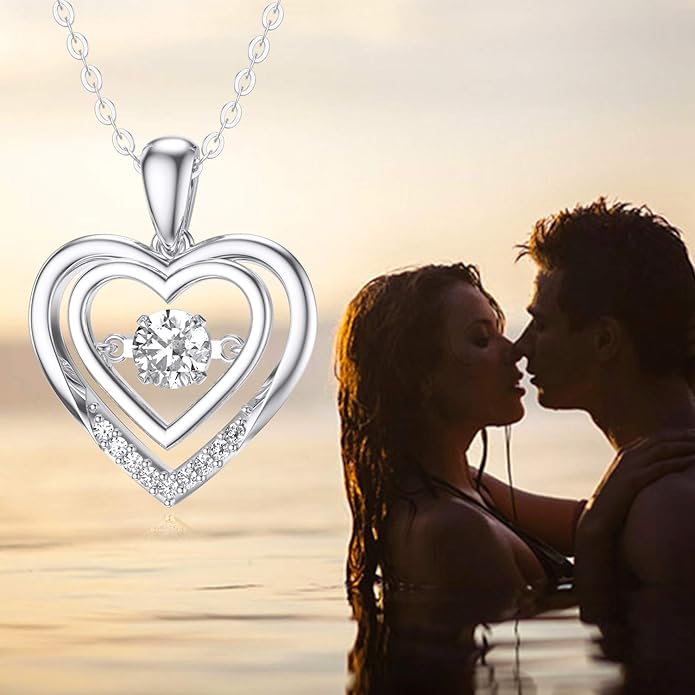 14k Gold Created Moissanite Heart Pendant Necklace for Women, Real Gold Anniversary Jewelry for Wife, Gifts for Her, 16-18 Inch