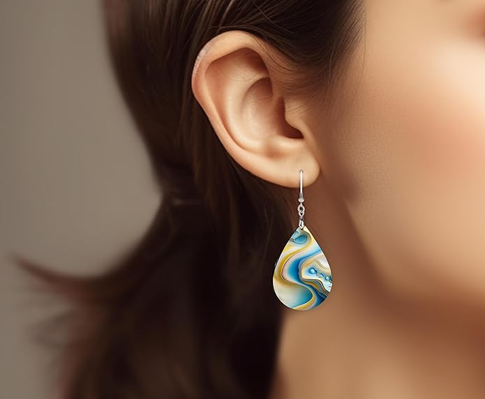 Teardrop Wood Earrings Light Weight Printed Image Dangle Jewelry, Fun and Funky Earrings