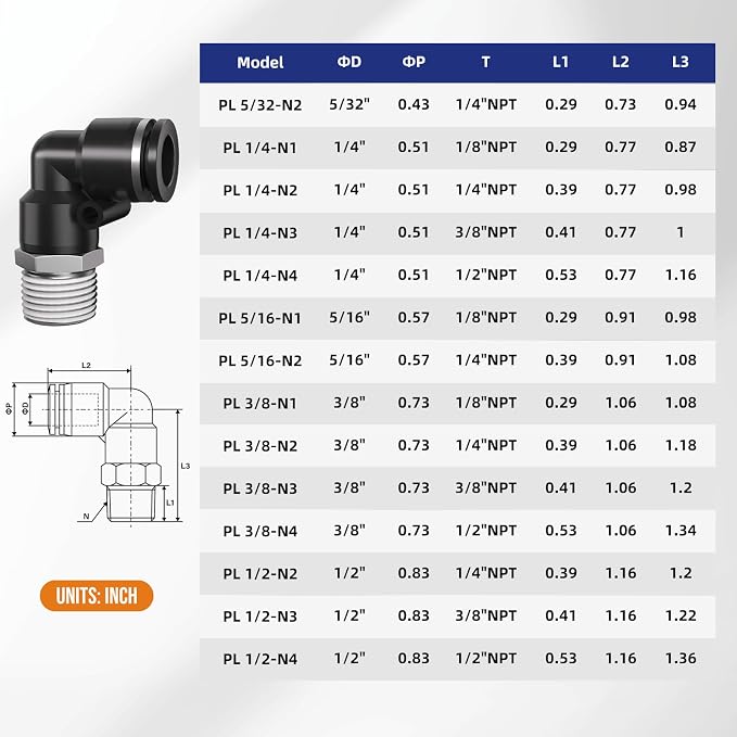 1/8 Push to Connect Fittings npt Thread to 1/4 Air Line Quick | Pneumatic - Image 2