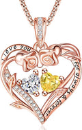 Rose Heart Necklaces for Women, Rose Gold Forever Love Jewelry with 2 Birthstones Pendant,Valentines Anniversarry Birthday Gifts for Her Wife Mom Grandma Daughter, 18+2 Inch Chain