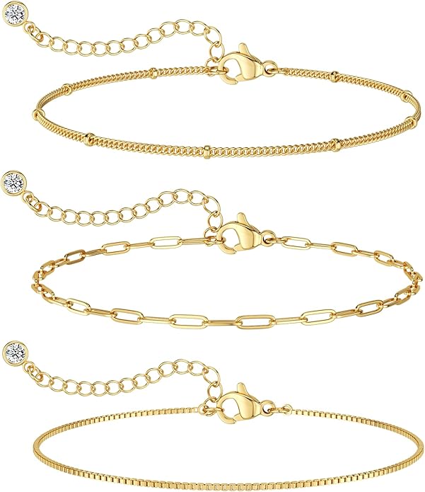 MBW Gold Bracelets for Women Trendy, Dainty 14K Gold Plated Bracelet Stack Beaded Chain Bracelet Set Thin Small Cute Paperclip Bracelets Fashion Waterproof Jewelry Gift Gold Accessories for Women